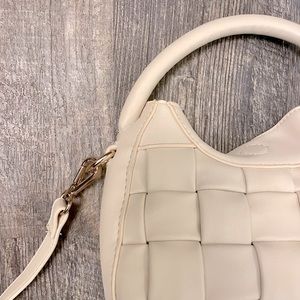 Faux Leather Quilted Crossbody Purse, Small, Cream, Gold Accents